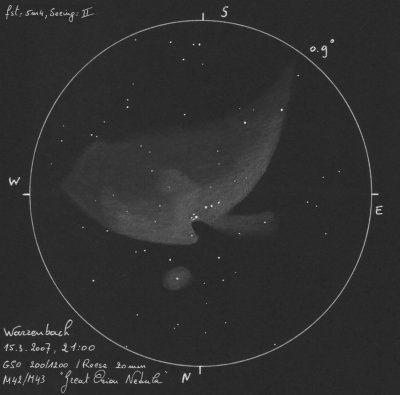 M42 + M43 - The great Orion nebula (8 inch Dobson Telescope)